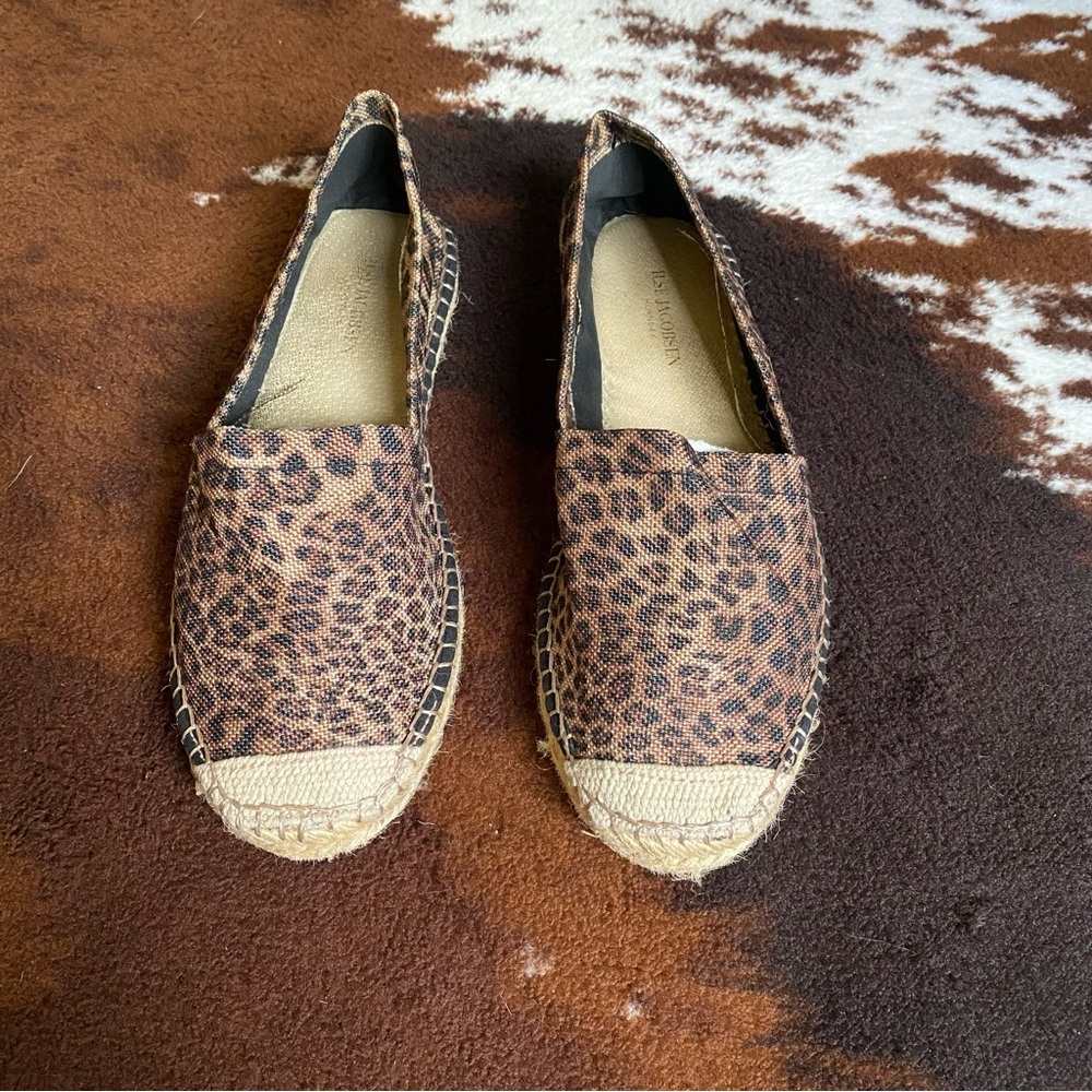 Ilse Jacobsen animal print espadrille flats, size 7.5/38, slip on